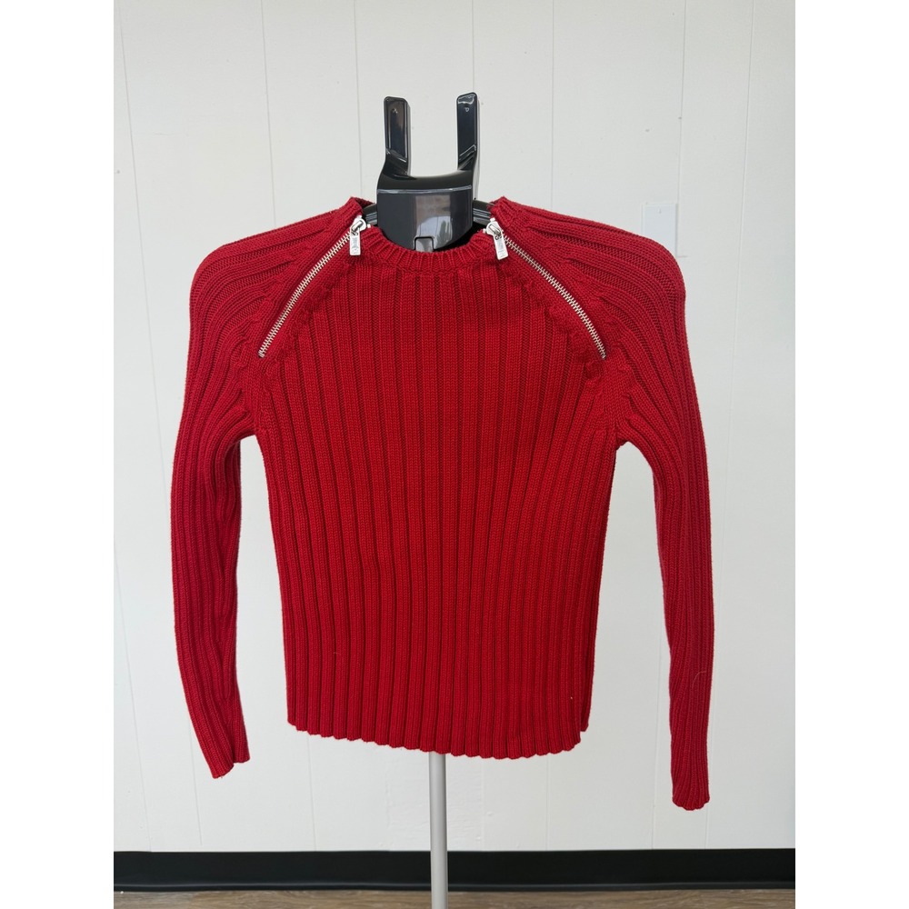 Michael Michael Kors Sweater Womens Medium Red Excellent Zip Shoulder Ribbed